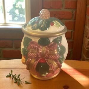 Christmas Pinecone Ceramic Canister Jar with Lid 6.5" Holiday